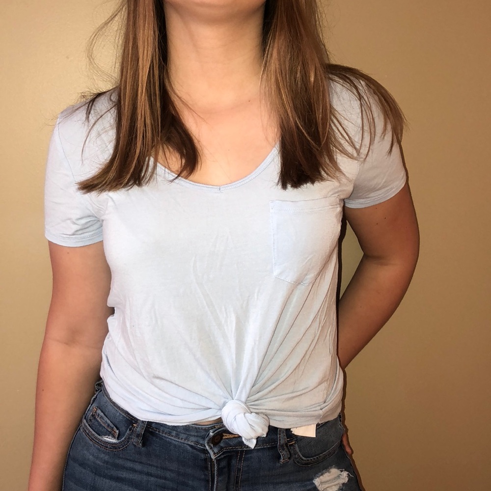 Baby blue pocketed Hollister T-Shirt.